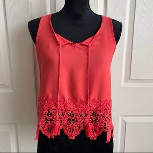 Coral Xhilaration Cropped Lace Tank